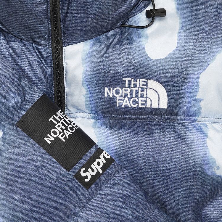 Supreme x The North Face Bleached Denim Print Nuptse Jacket Indigo