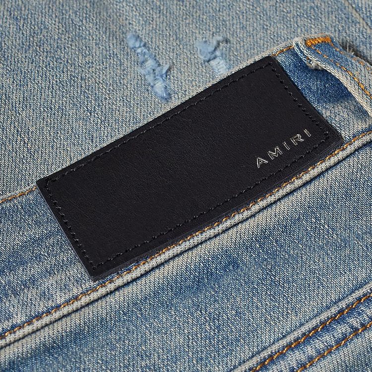 Amiri Skinny Old English Logo Jean Clay Indigo