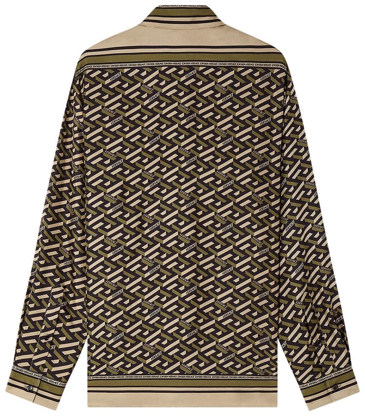 Versace La Greca Silk Shirt BlackKhaki