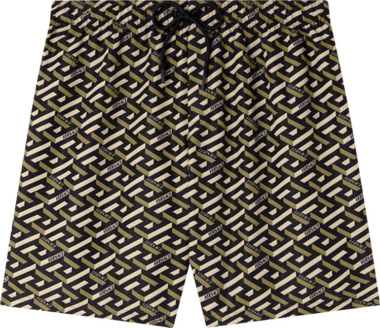 Buy Versace La Greca Print Swim Shorts 'Black/Khaki' - 1002517 1A01767  5B160