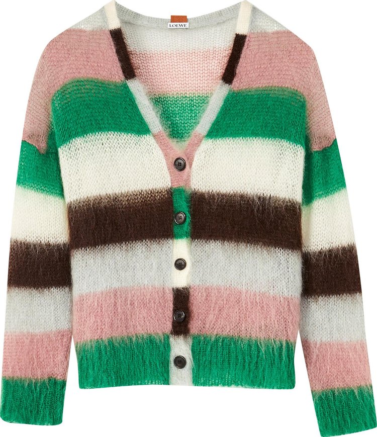 Loewe Stripe Mohair Cardigan 'Green/Pink'