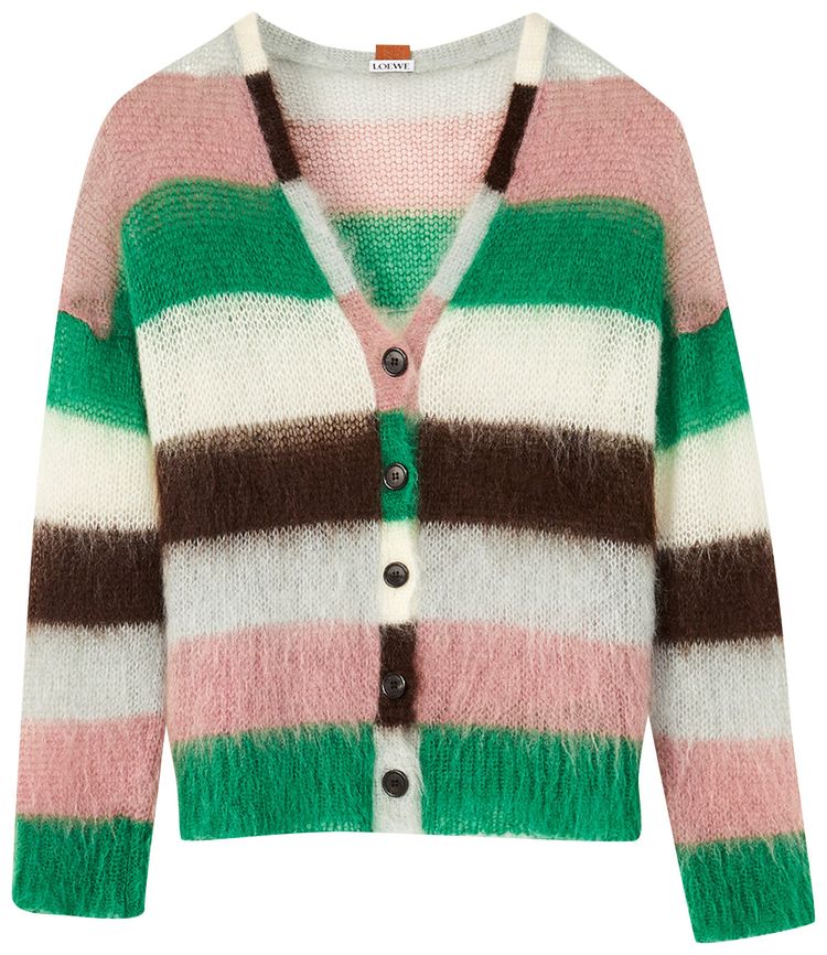 Loewe Stripe Mohair Cardigan GreenPink