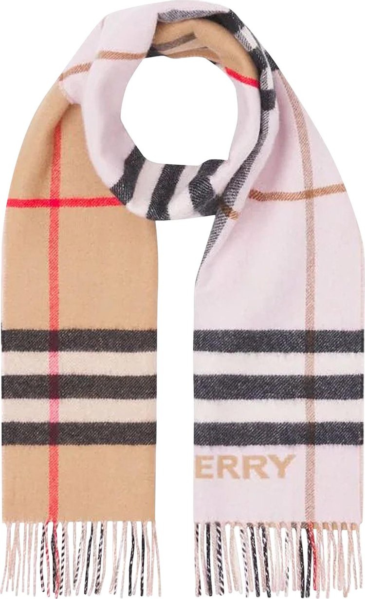 Burberry Giant Check Fringed Detail Scarf 'Archive Beige/Candy Pnk'