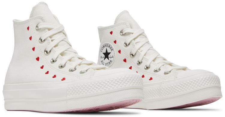 Converse Wmns Chuck Taylor All Star Lift Platform High Embroidered Hearts White