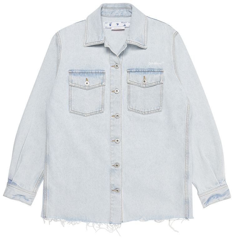 Off White Diag Long Sleeve Denim Shirt Light BlueWhite