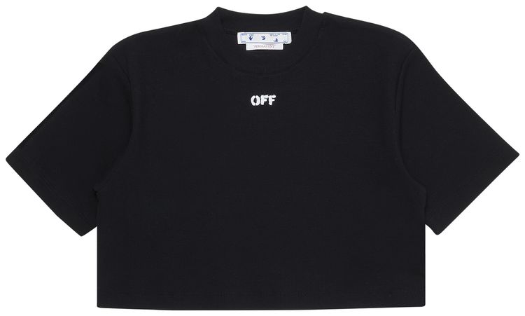 Off White Off Stamp Ribbed Cropped Tee BlackWhite