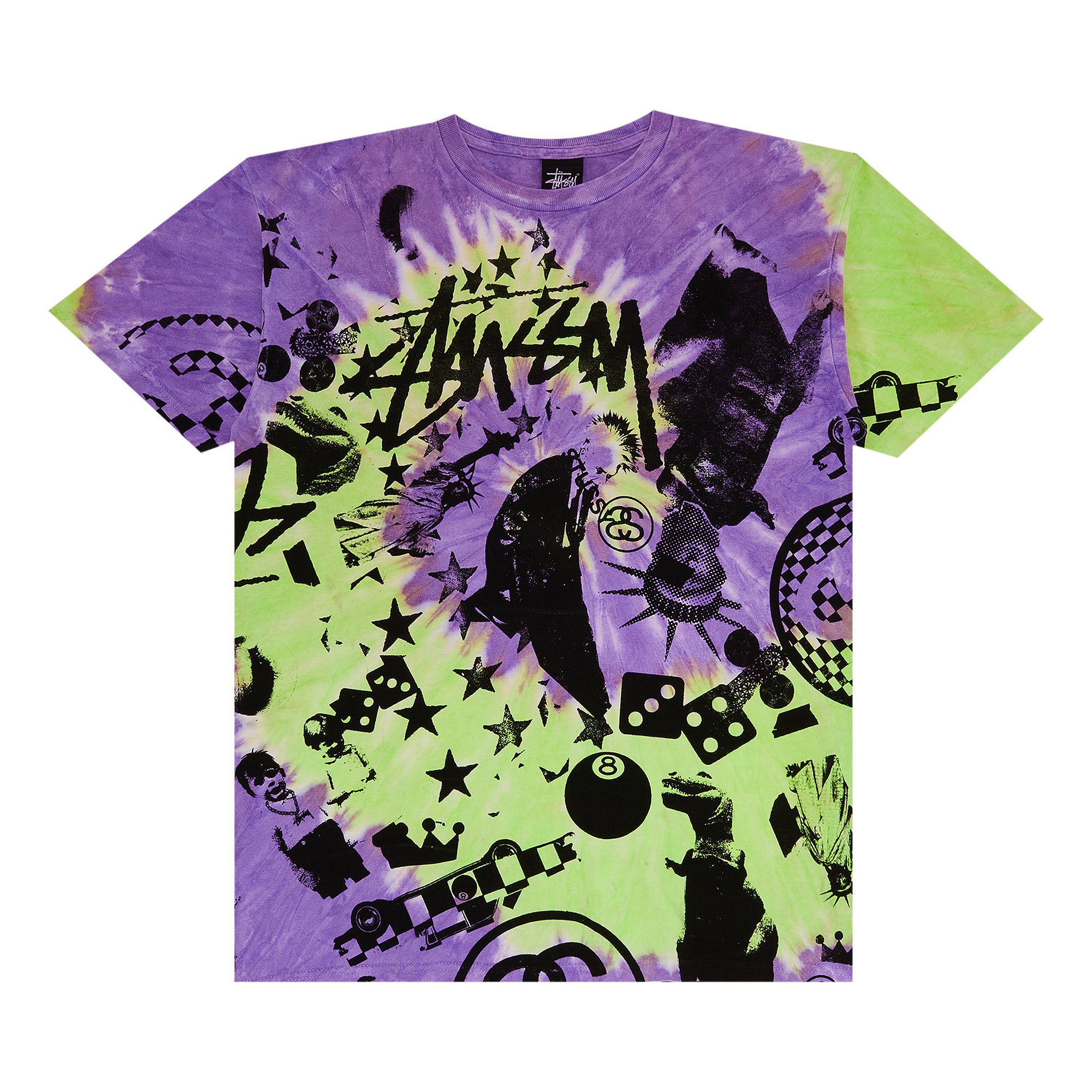 Stussy 8 ball Dice Tee Tie Dye Purple Green