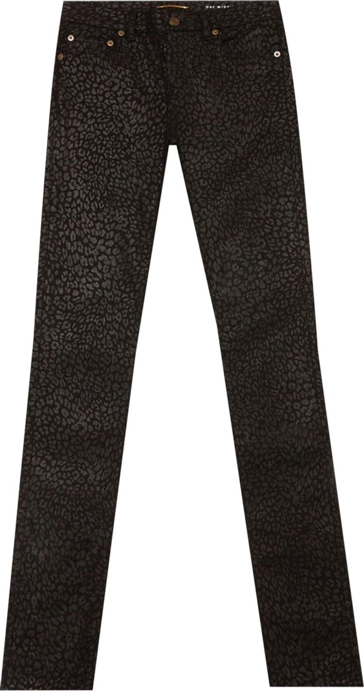 Saint Laurent Mid-Rise Leopard Skinny Jeans 'Black'