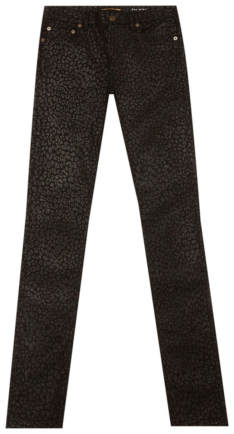 Saint Laurent Mid Rise Leopard Skinny Jeans Black