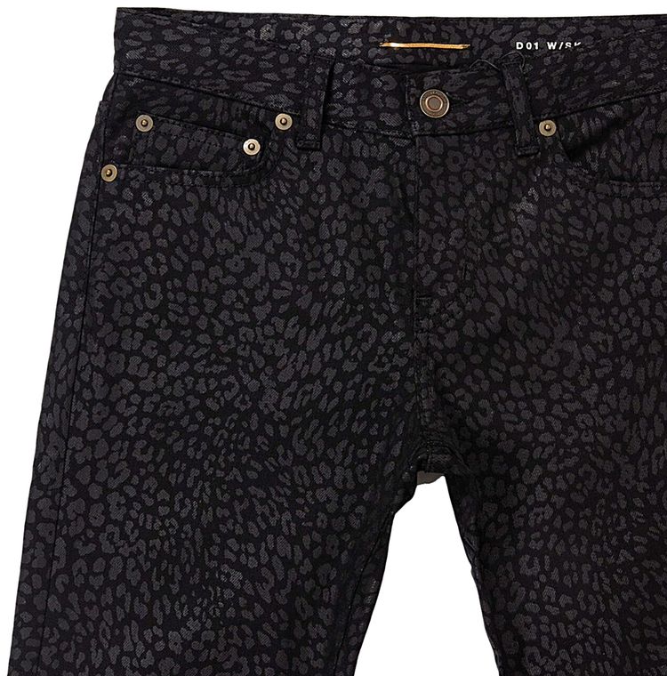 Saint Laurent Mid Rise Leopard Skinny Jeans Black