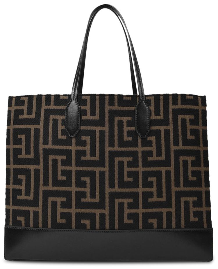 Balmain Monogram Jacquard Tote KakiNoir