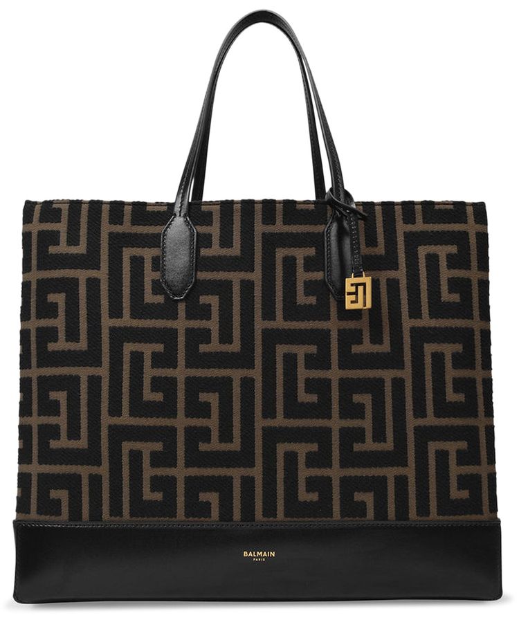 Balmain Monogram Jacquard Tote KakiNoir
