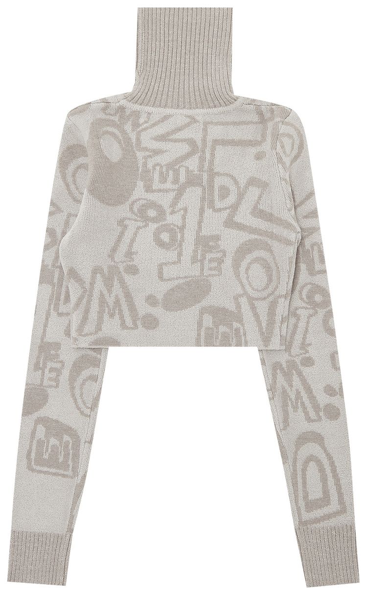 We11done Logo Graffiti Turtle Neck Crop Top Grey