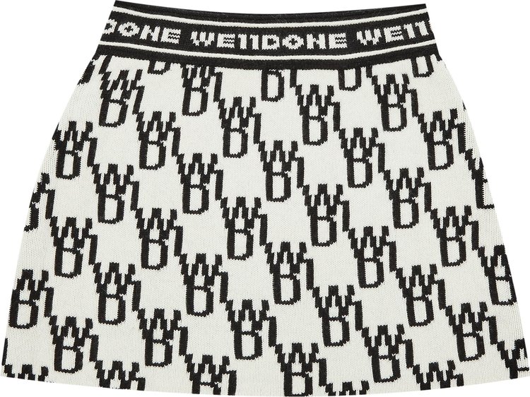 We11done All Over Logo Knit Mini Skirt Ivory