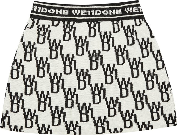 We11done All Over Logo Knit Mini Skirt Ivory