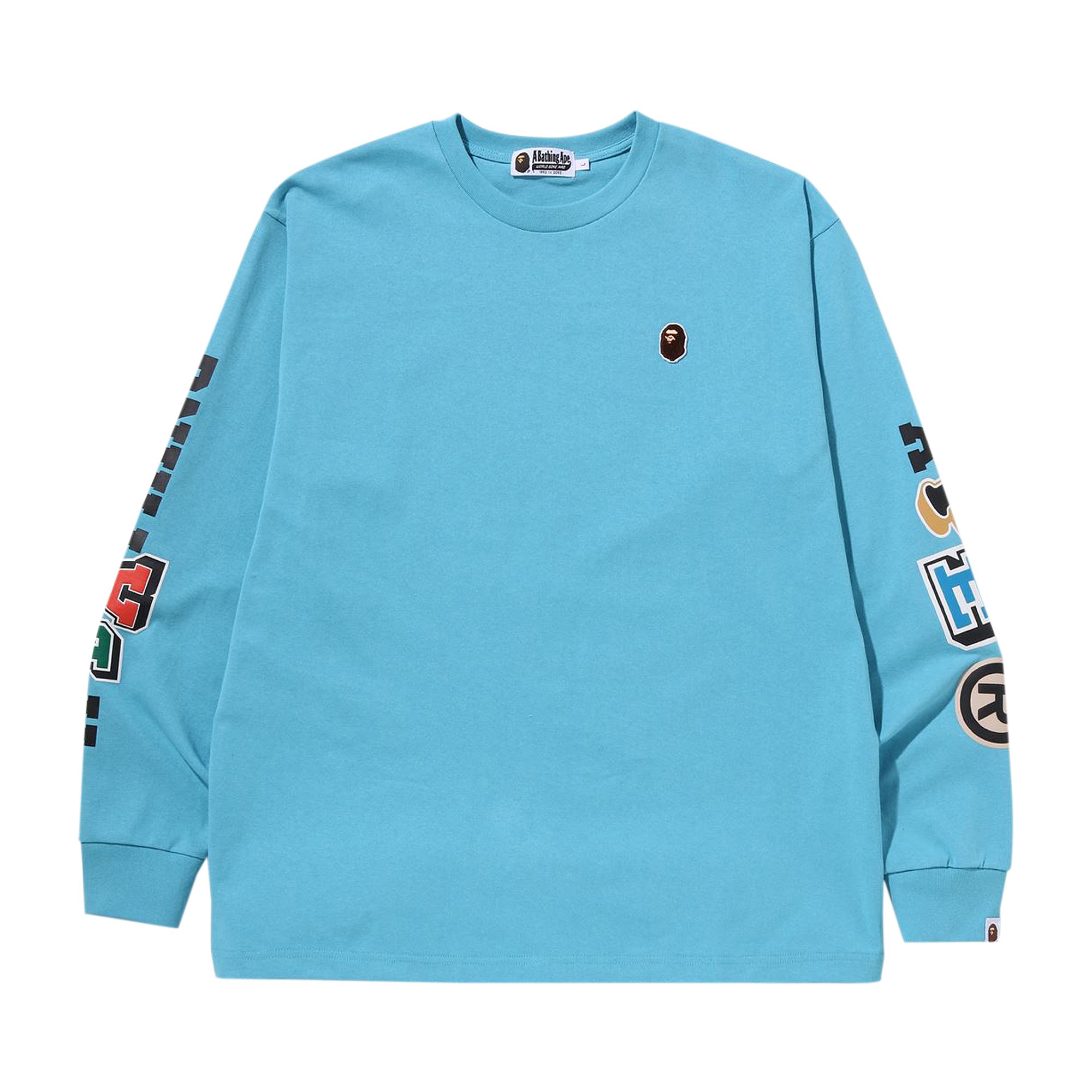 Buy BAPE Multi Fonts Relaxed Fit Heavy Weight Long-Sleeve 'Sax