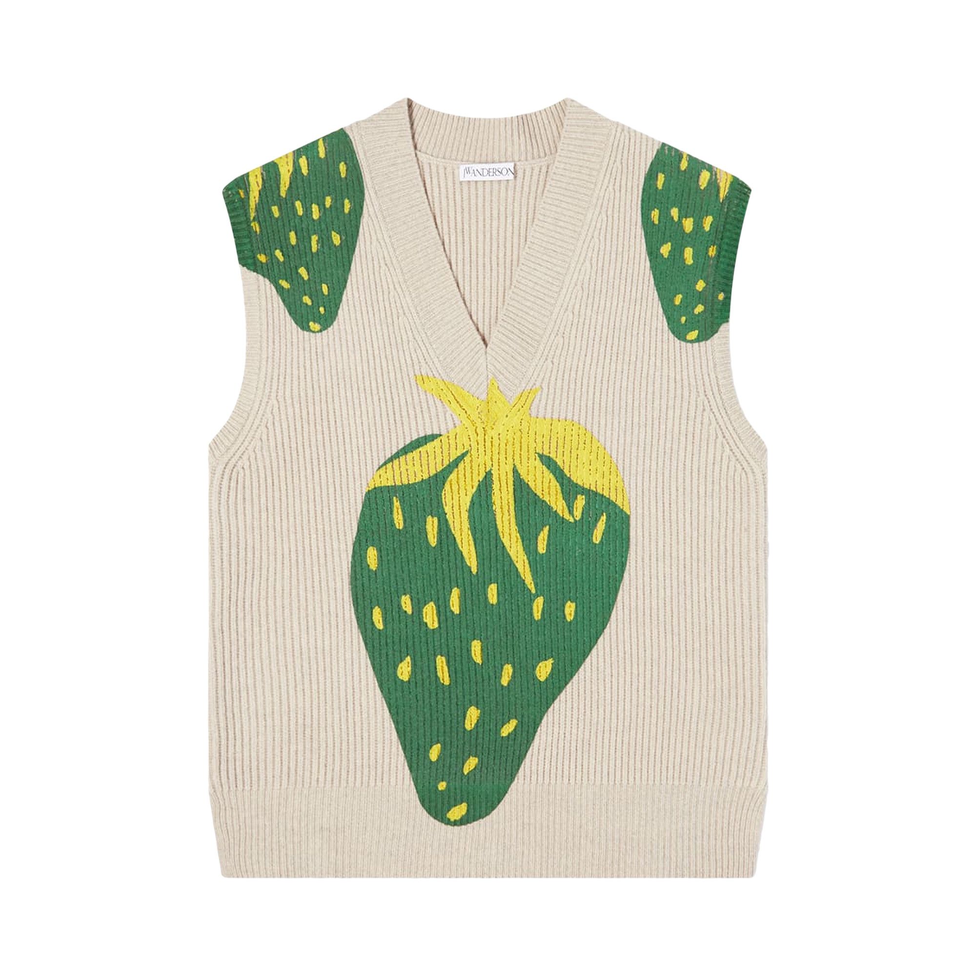 Buy JW Anderson Strawberry V-Neck Vest 'Natural/Green' - KW0596
