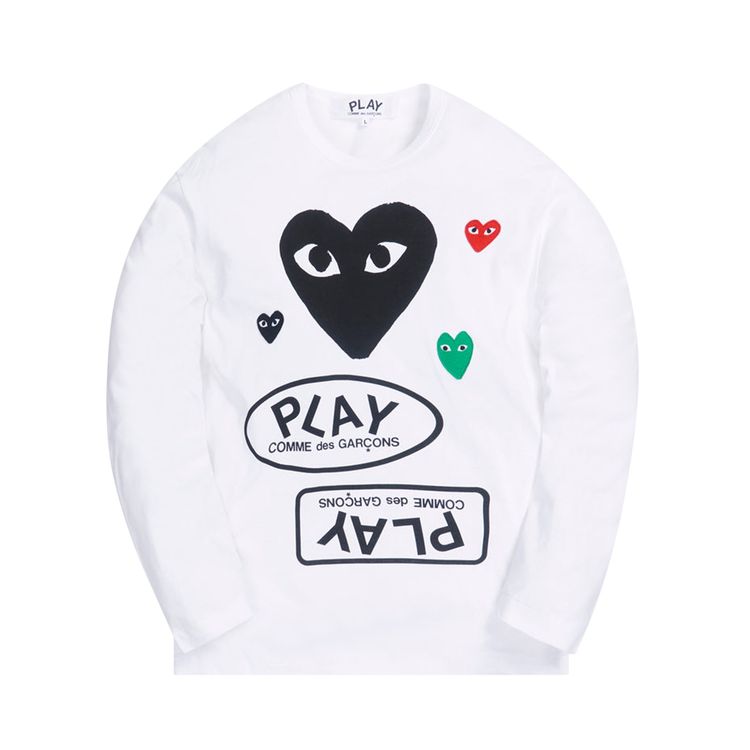 Comme des Garcons PLAY Multi Logo Long Sleeve Tee White