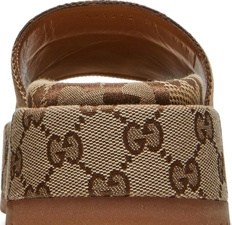 Gucci Wmns GG Lame Platform Slide Sandal Camel Monogram