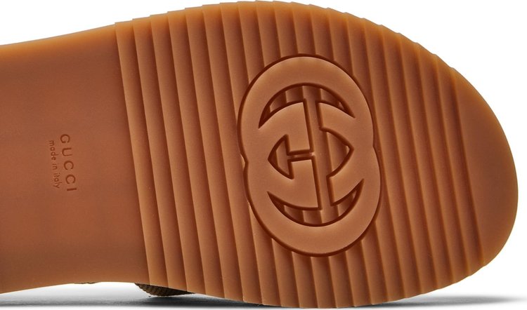 Gucci Wmns GG Lame Platform Slide Sandal Camel Monogram