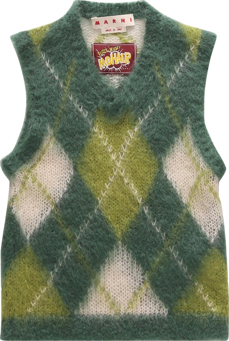 adidas Argyle Fluffy V-Neck Sweater - Green