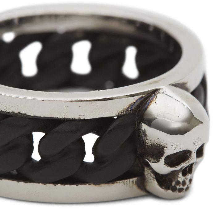 Alexander McQueen Skull Chain Ring BlackSilver