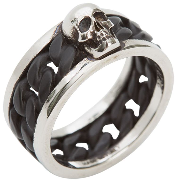 Alexander McQueen Skull Chain Ring BlackSilver