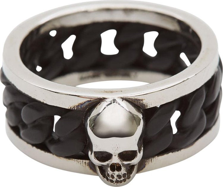 Alexander McQueen Skull Chain Ring 'Black/Silver'