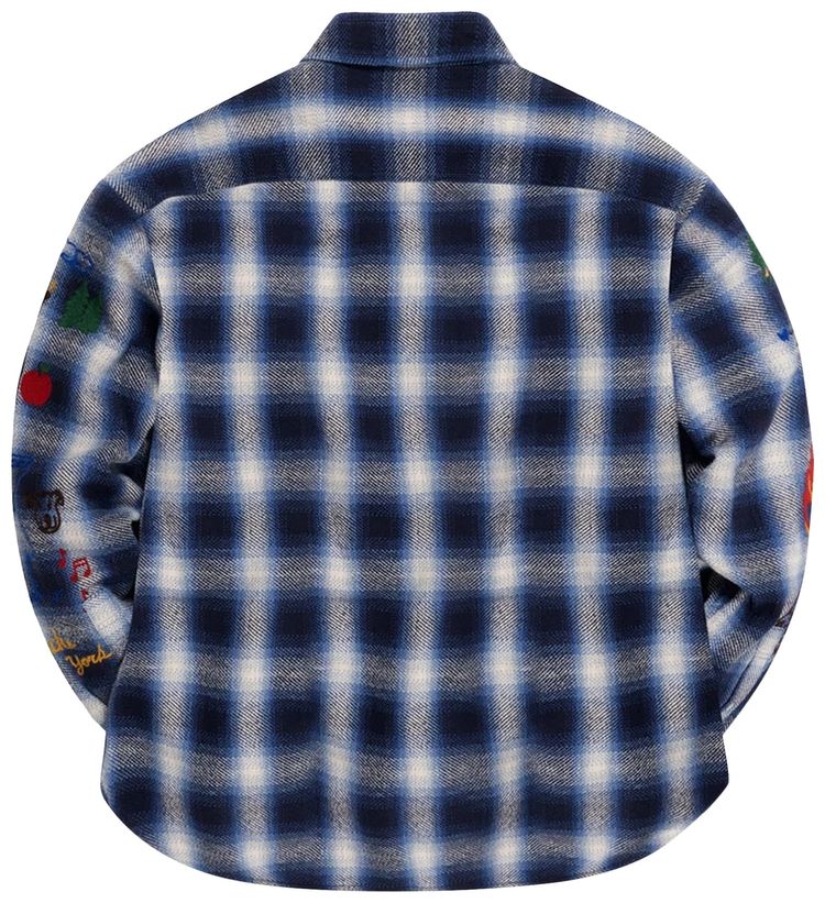 Awake NY Ombre Plaid Camp Flannel Shirt Blue