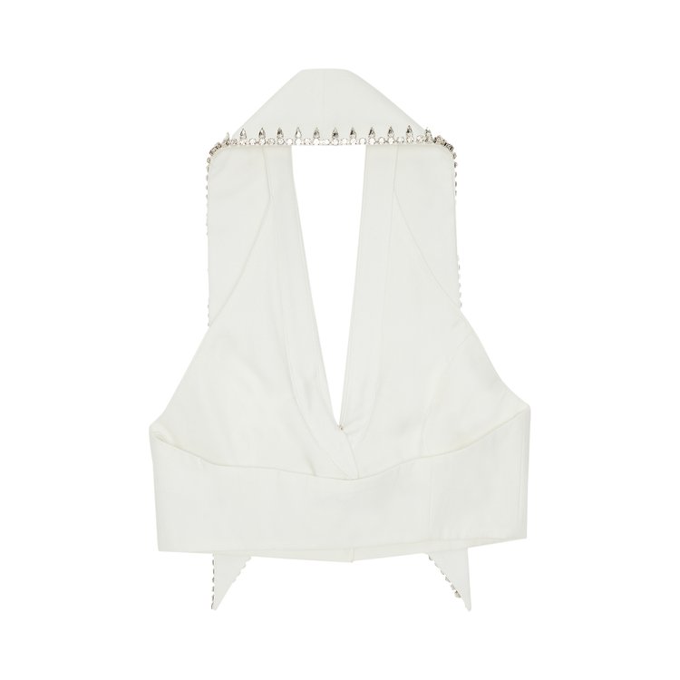 AREA Crystal Collar Crop Top White