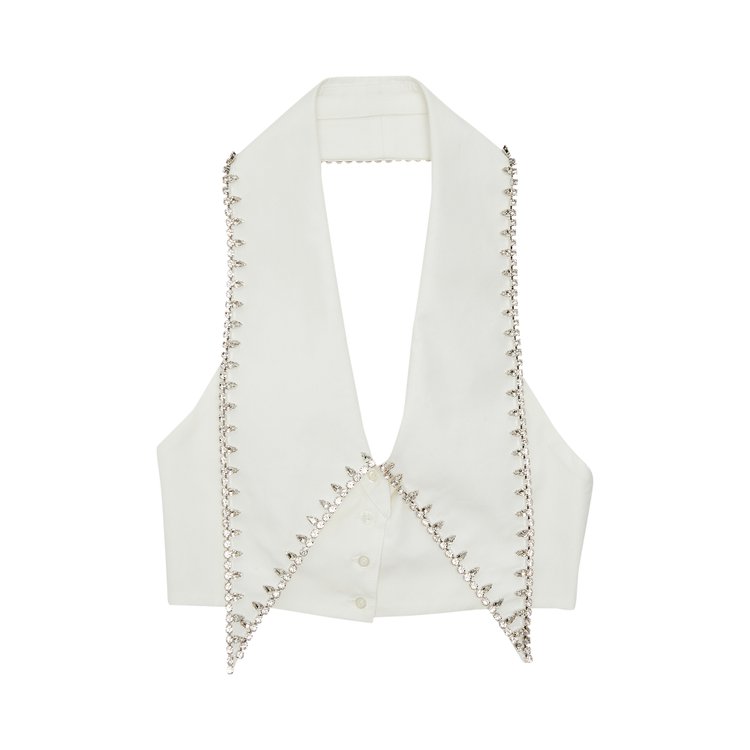 AREA Crystal Collar Crop Top 'White'