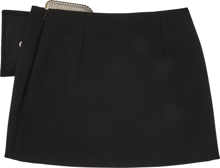 AREA Crystal Buckle Mini Skirt Black