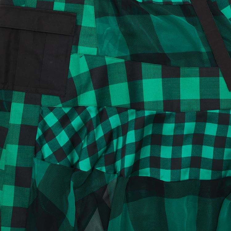 Sacai Check Print Tulle Midi Skirt Deep GreenJet Black