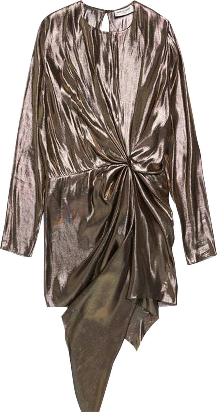 Saint Laurent Lamé Silk Mini Dress 'Metallic Gold'