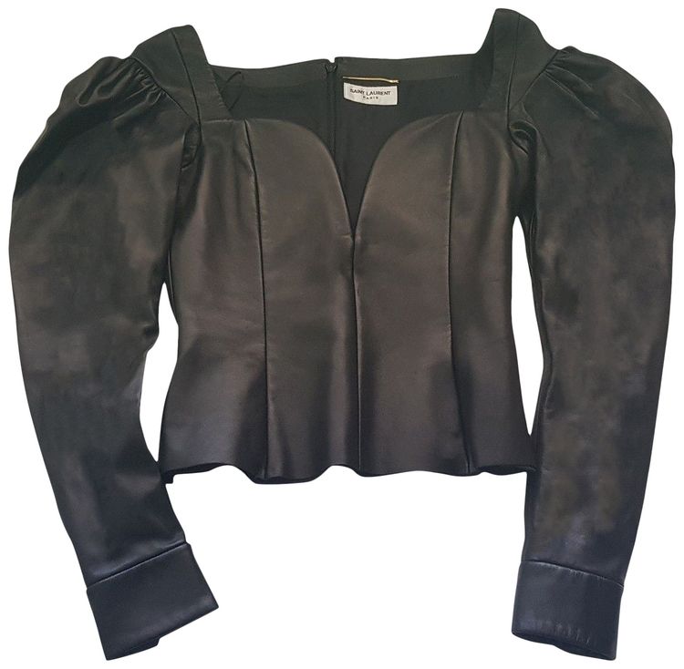 Saint Laurent Leather Bustier Top Black