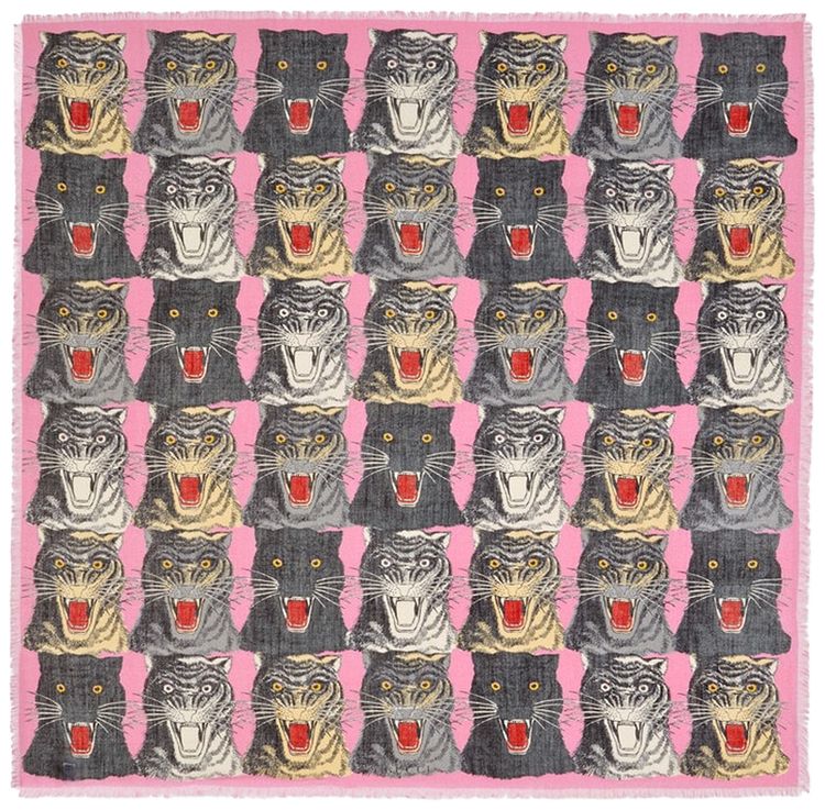 Gucci Tiger Heads Print Scarf Pink