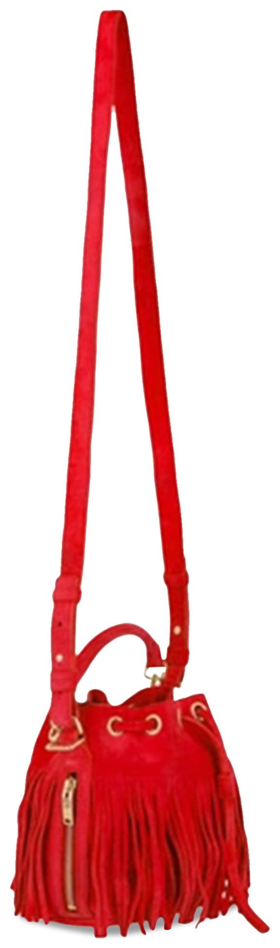 Saint Laurent Emmanuelle Suede Fringe Bucket Bag Red