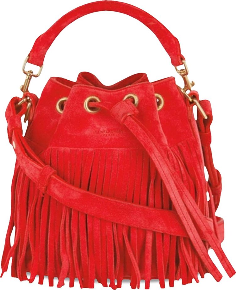 Saint Laurent Emmanuelle Suede Fringe Bucket Bag 'Red'