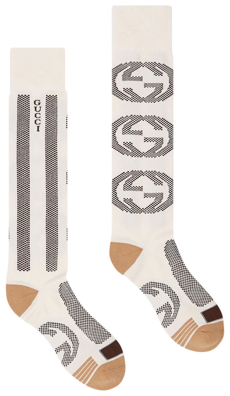 Gucci Interlocking G Stripe Socks WhiteBeige