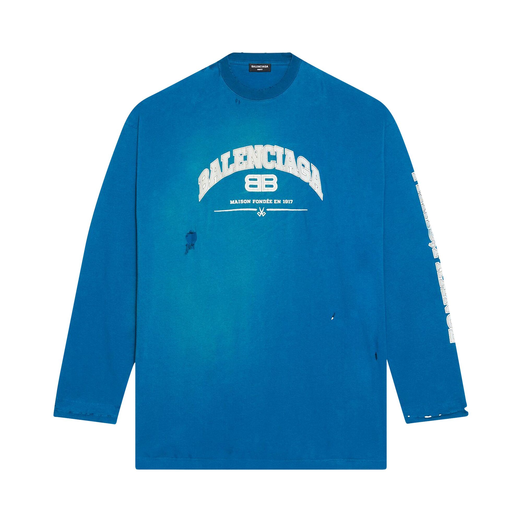 Buy Balenciaga Long-Sleeve Oversized Tee 'Petrol Blue/Grey