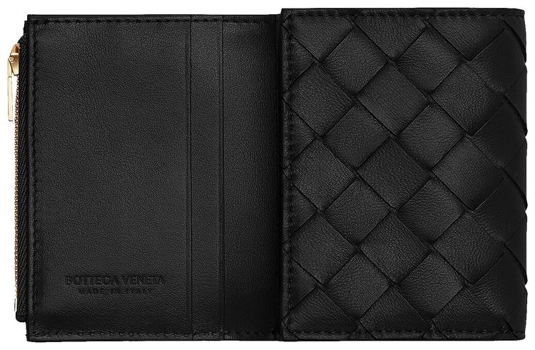 Bottega Veneta Tri Fold Flap Wallet BlackGold
