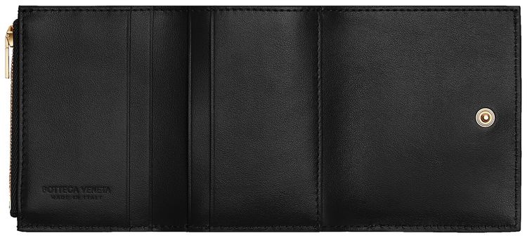 Bottega Veneta Tri Fold Flap Wallet BlackGold