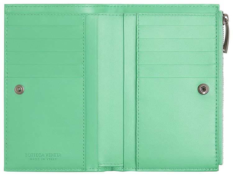 Bottega Veneta Leather Bi Fold Zip Wallet FountainSilver