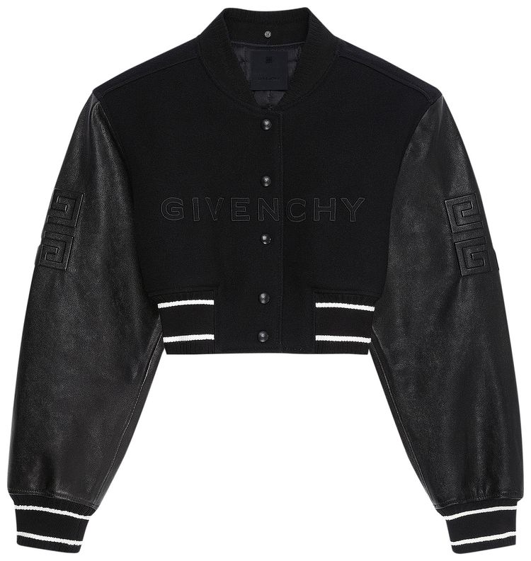Givenchy Cropped Varsity With Leather Sleeves BlackWhite