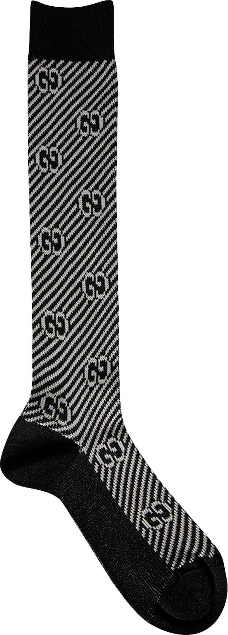Gucci Diagonal Stripe GG Logo Socks 'Black/Ivory'