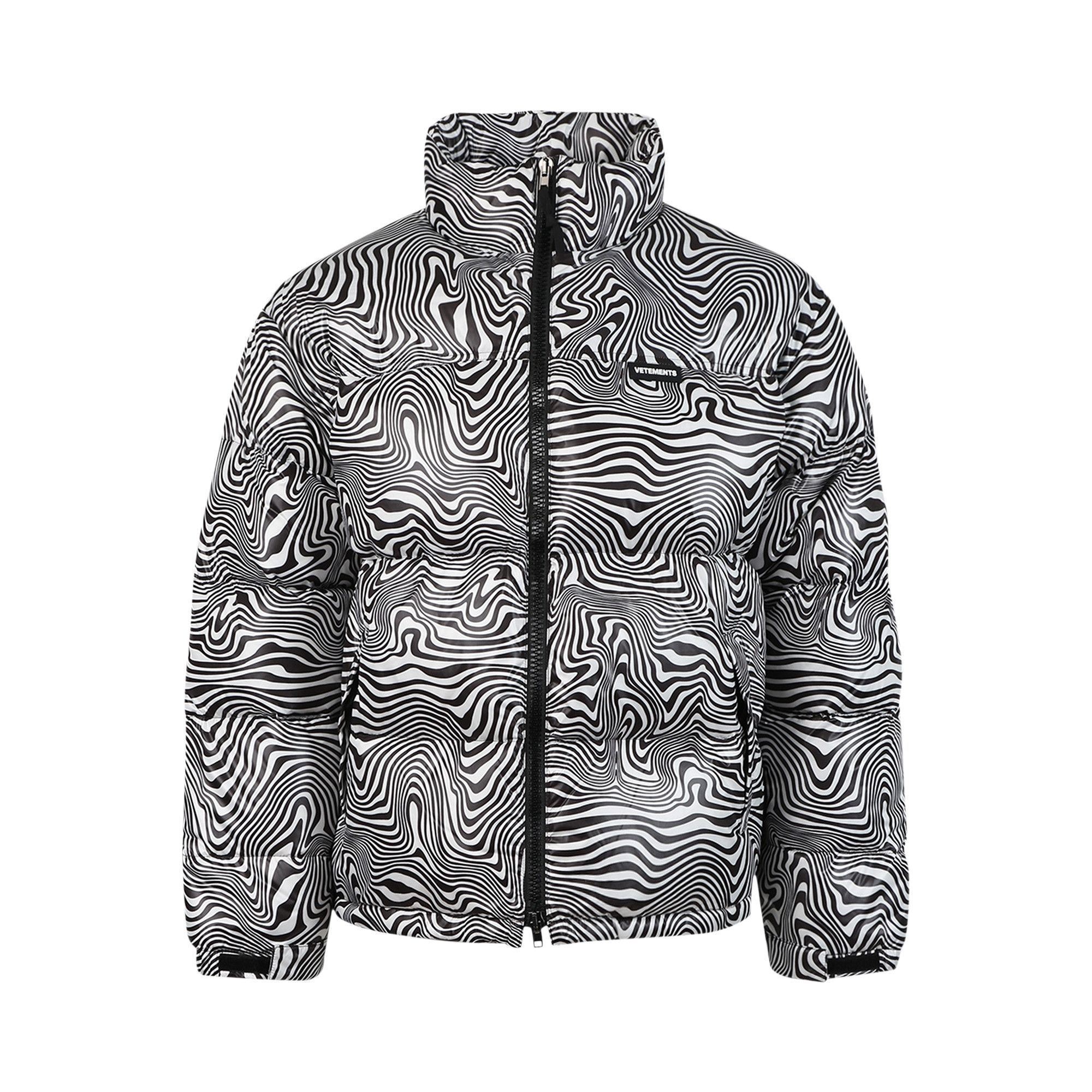 Zebra print puffer clearance jacket