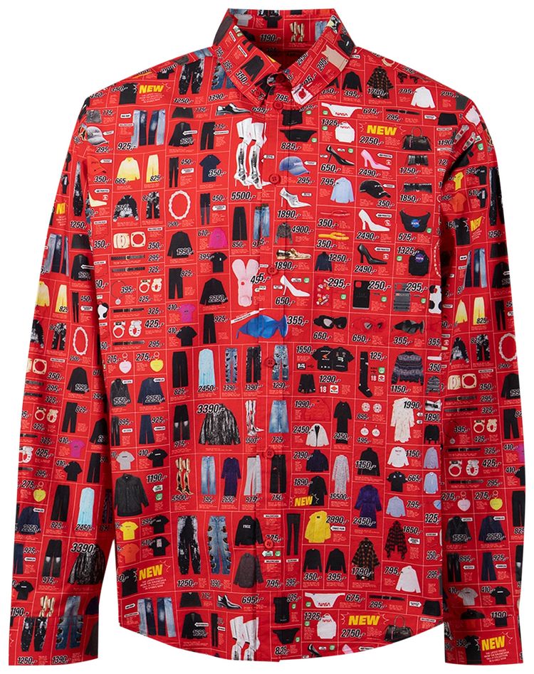 Balenciaga Long Sleeve Large Fit Shirt Red