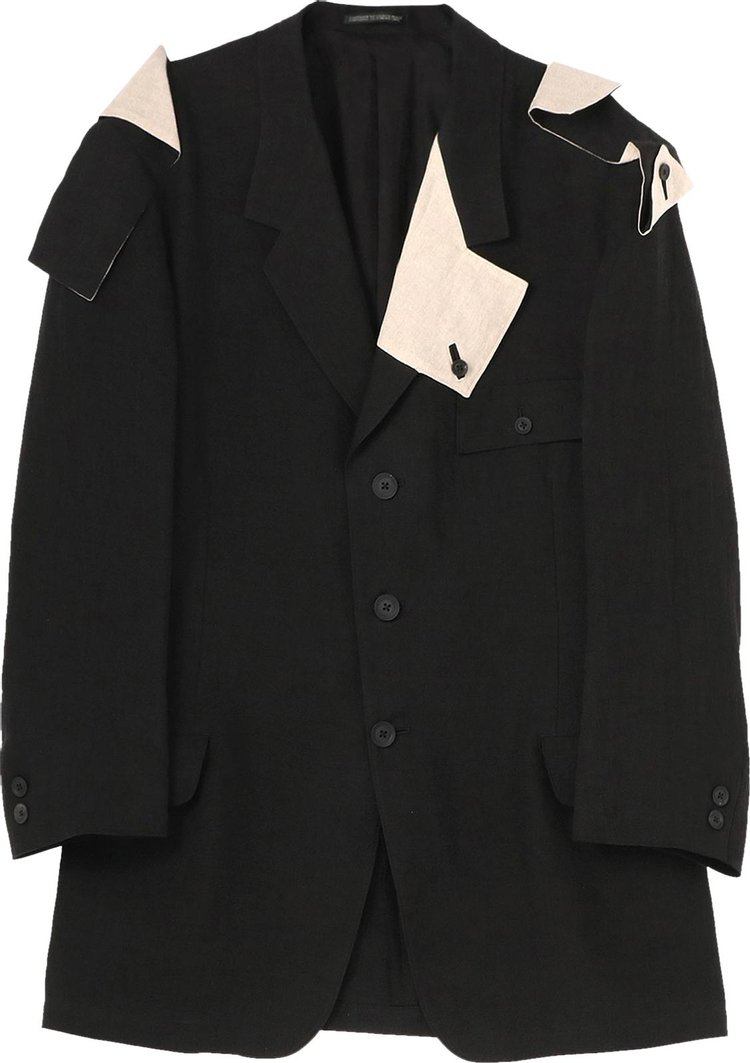 Yohji Yamamoto Pour Homme Square Tab Linen Jacket 'Black'