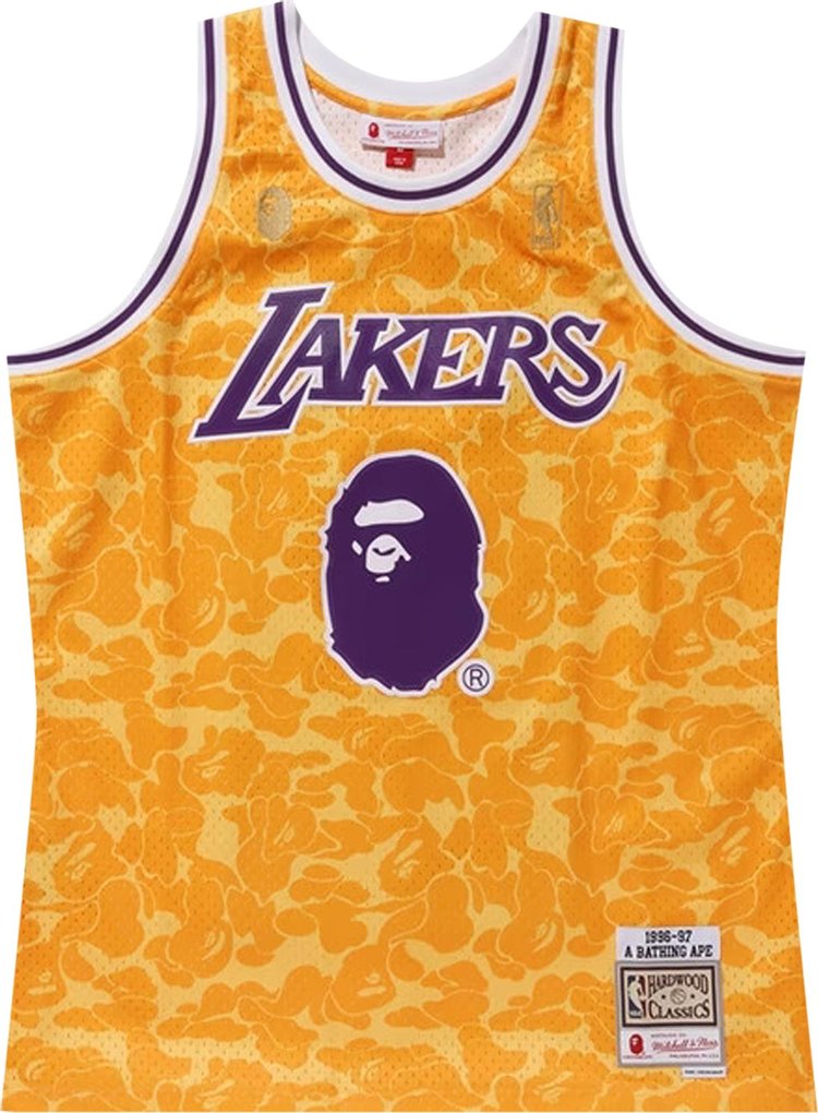Bape x Mitchell & Ness Lakers ABC Basketball Swingman Jersey 'Yellow' | Men's Size M