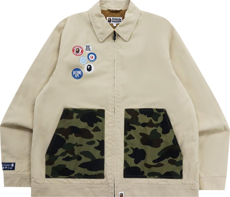 BAPE Badge Motif Zip Blouson Jacket 'Beige'